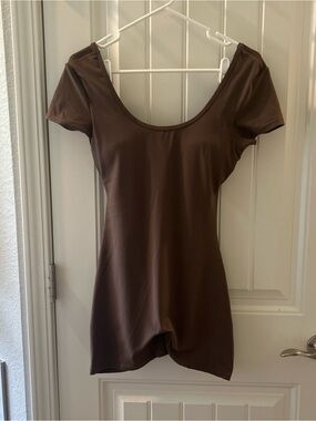 Women's Brown Scoop Neck Short Sleeve romper